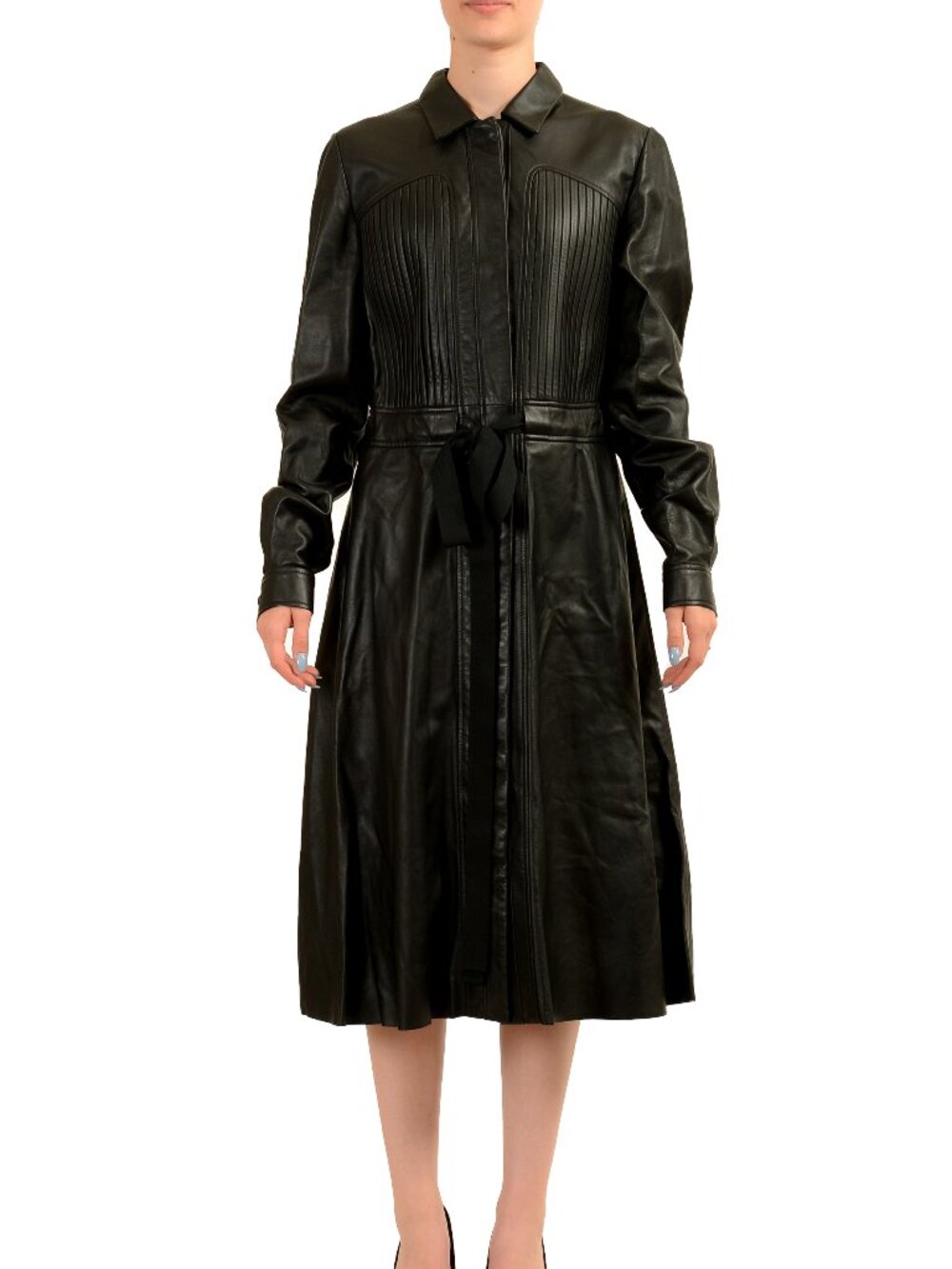 Scuderia Ferrari Women's Black Leather Long Fit & Flare Dress US M IT 42